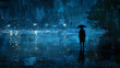 © Mahmud - Weathered illustration of melancholy with rain falling on a desolate landscape. Indigo and Green tones. Grunge-style illustration design