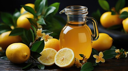 Sticker - lemons and oranges are displayed on a table.