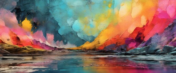 Colorful abstract mixed media grunge landscape background Contemporary modern design Digital art.