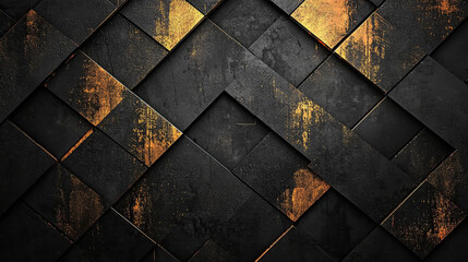 Poster - Dark Black and Gold Mosaic Background, Modern Abstract Design with Metallic Accents, Elegant Geometric Patterns, Luxurious Dark Tones with Gold Highlights, Sophisticated Visual Texture