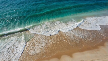 Wall Mural - Sea shore view from top, waves of water coming to coastline in different directions on a sunny summer day