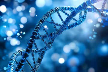 Wall Mural - genetics, science, and medicine concept with blue particles glowing over dark blue background. biote