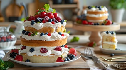 Wall Mural - The cakes are decorated with whipped cream