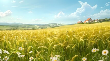 Wall Mural - The wheat field stretches to the horizon