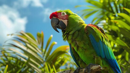 Poster - A green parrot with red and blue accents