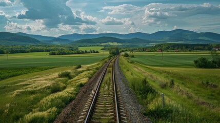 Wall Mural - The path leads through green plains and hills