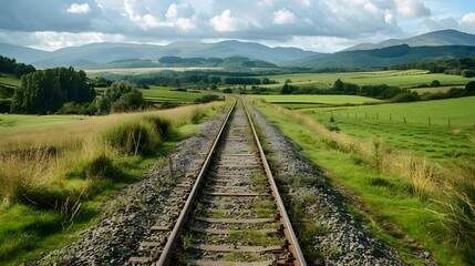 Wall Mural - The path leads through green plains and hills