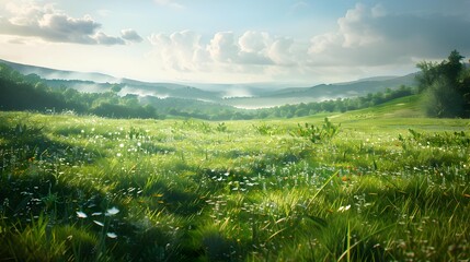 Poster - The plain is spacious covered with green wild