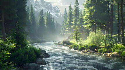 Sticker - The river meanders through a dense forest