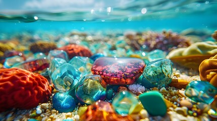 Wall Mural - Reef transparent colored stones lie among the corals