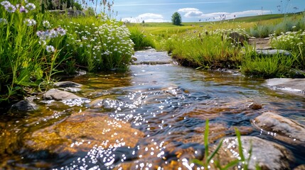 Poster - A spring in a field a clear stream