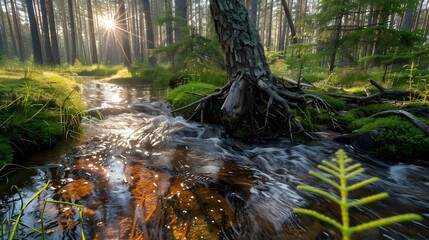 Poster - A spring in the taiga a clear stream