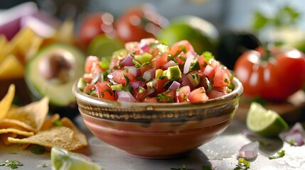 Salsa made with fresh tomatoes onions and peppers