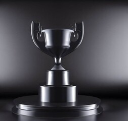 Black winner trophy ceremony award podium isolated 3d background Victory first place champion empty