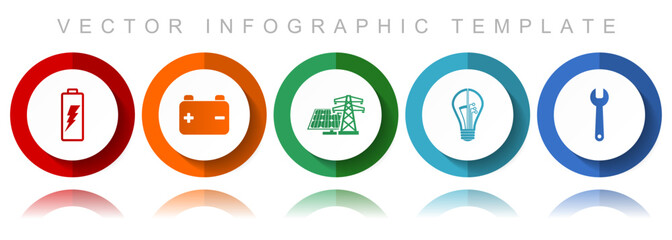 Poster - Power and energy vector icon collection, miscellaneous icons such as battery, solar power, light bulb and tool, flat design infographic template in eps 10