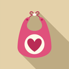 Sticker - Pink baby bib with a white heart shape design in the middle