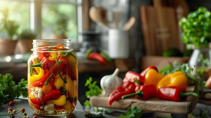 Sticker - Pickled peppers placed in a jar show off