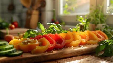 Canvas Print - The pepper is cut into slices and laid