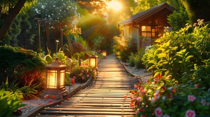 Canvas Print - A path made of wooden planks is neatly