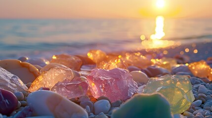 Wall Mural - Morning transparent colored stones are illuminated