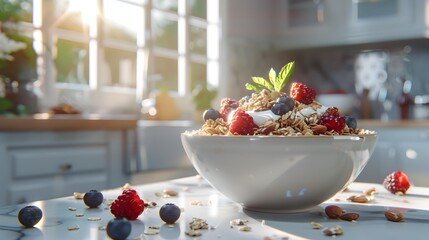 Wall Mural - Cereals decorated with fresh berries and yoghurt