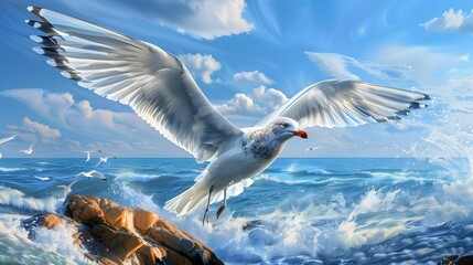 Poster - A snow white seagull with long wings