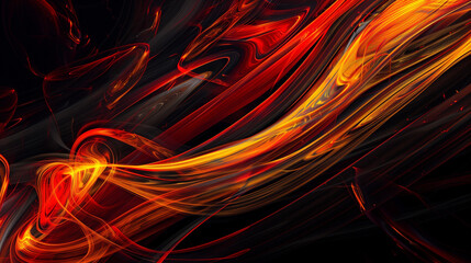 Wall Mural - Abstract art with fiery red and orange waves of light on black background, symbolizing movement and intensity.