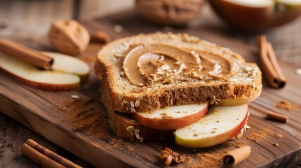 Canvas Print - Apple slice of whole grain bread spread