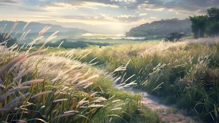 Canvas Print - Tall grass swaying in the wind