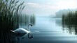 © Duangjai - 94. 'A serene landscape with a single swan gliding across a calm lake surrounded by reeds.