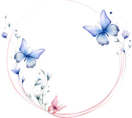 Wall Mural - Blue butterfly wreath