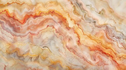 Wall Mural - An abstract pattern of swirling, wavy lines in shades of orange, yellow, and white. The texture resembles a polished marble slab with a smooth, glossy finish.