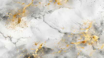 Wall Mural - A close-up image of a white marble surface with subtle grey veins and shimmering gold accents scattered throughout.