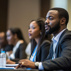 Wall Mural - African American, Business people talking at a conference
