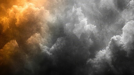 Poster - Swirling clouds display rich oranges and deep grays, creating a dramatic backdrop as the sun sets on the horizon