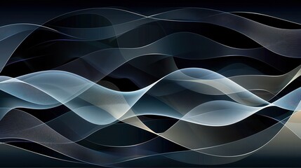 Aufkleber - Soft, undulating waves create a mesmerizing fluid motion in varying shades of blue and gray against a dark backdrop