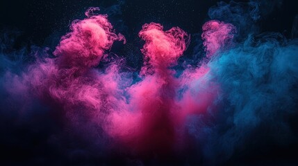 Leinwandbilder - Bright pink and blue smoke swirls mix together beautifully in the air, creating a unique and dynamic visual effect against a dark background