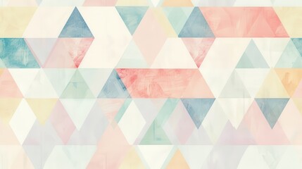 Leinwandbilder - A seamless pattern of geometric shapes, featuring overlapping watercolor triangles in a range of pastel hues. The triangles are arranged in a repeating pattern, creating a dynamic and visually interes