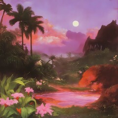 Wall Mural - sunset in the jungle