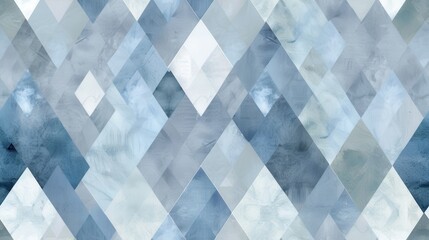 Poster - The image shows an abstract pattern of overlapping blue and white diamond shapes. The diamonds are various shades of blue, ranging from light to dark, with a watercolor effect. They are arranged in a 