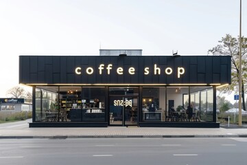 Modern coffee shop exterior view