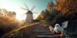 © Sascha - Picturesque Windmill at Sunset with Halloween Decorations and Autumn Foliage
