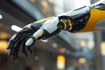 Sticker - Futuristic Robotic Arm in Industrial Setting Symbolizing the Precision and Strength of AI Powered Robotics in Automated Manufacturing