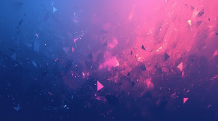 Poster - A dynamic blend of purple and blue hues creates an abstract background filled with geometric shapes floating in a vibrant atmosphere