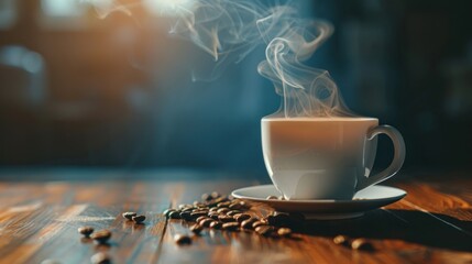 A Cup of Coffee with Steam Rising