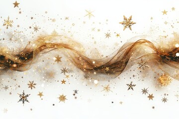 Wall Mural - A shimmering ribbon flows elegantly with golden accents, surrounded by glittering snowflakes and stars, evoking a joyful holiday spirit