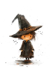 Canvas Print - Cute watercolor witch illustration