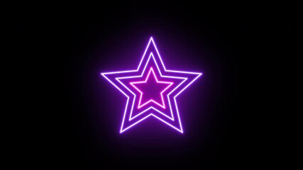 Wall Mural - Neon star icon animation, slow color shift. Glowing neon superstar sign, looped color animation. Super award, legend, famous celebrity, popularity and glory, winner. Magenta and purple colors