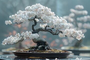 Wall Mural - A Bonsai featuring the delicate foliage, highlighted on a neutral backdrop