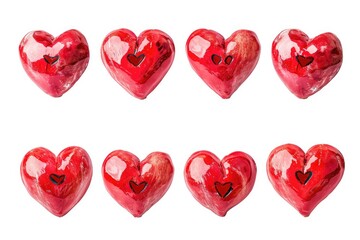 Sticker - A collection of red heart-shaped candies arranged on a white surface